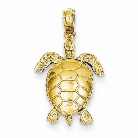 14k Gold Solid Polished 3-Dimensional Moveable Turtle pendant, Lovely Pendants for Necklace