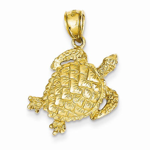 14k Gold Solid Polished Open-Backed Turtle Pendant, Pendants for Necklace