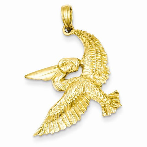 14k Gold Solid Polished Open-Backed Flying Pelican Pendant, Pendants for Necklace