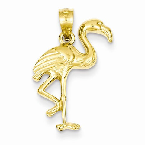 14k Gold Solid Polished Open-Backed Flamingo Pendant, Pendants for Necklace