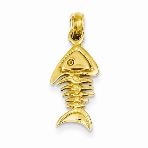 14k Gold Polished 3-Dimensional Fish Bone Pendant, Pendants for Necklace