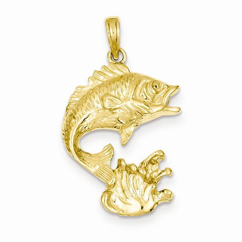 14k Gold Polished Open-Backed Bass Fish pendant, Appealing Pendants for Necklace