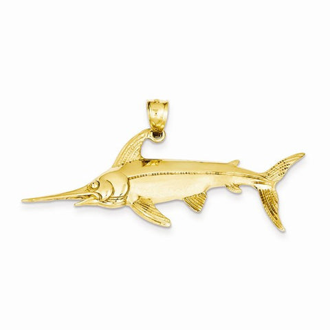 14k Gold Satin Polished Open-Backed Swordfish Pendant, Pendants for Necklace