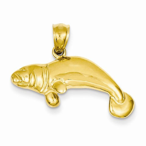 14k Gold Solid Polished Manatee Pendant, Pendants for Necklace