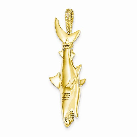 14k Gold Hollow Polished 3-Dimensional Hanging Shark Pendant, Pendants for Necklace