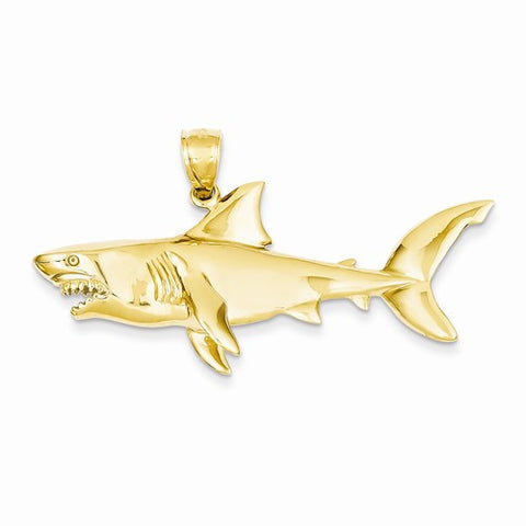 14k Gold Polished 3-Dimensional Shark Pendant, Pendants for Necklace