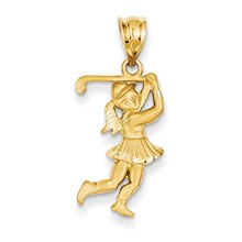 14k Gold Solid Satin Diamond-cut Open-Backed Female Golfer Charm hide-image