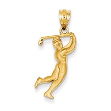 14k Gold Solid Satin Diamond-cut Open-Backed Male Golfer Charm hide-image