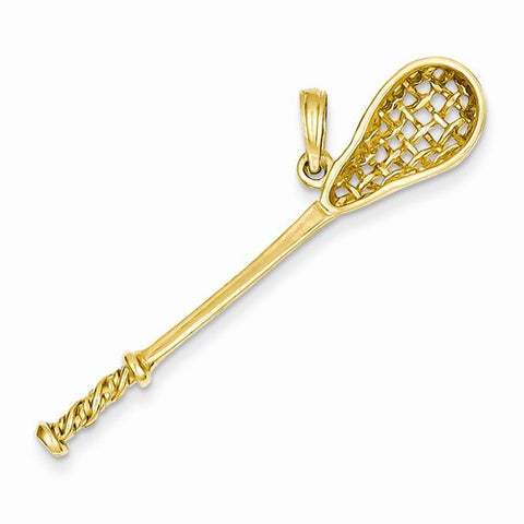 14k Gold Solid Polished 3-Dimensional Lacrosse Stick Pendant, Pendants for Necklace