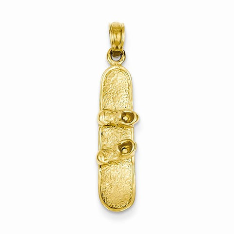 14k Gold Solid Polished 3-Dimensional Snowboard Pendant, Pendants for Necklace