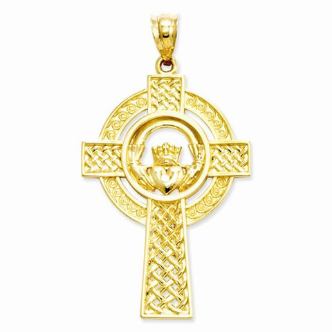 14k Gold Celtic Claddagh Cross Pendant, Pendants for Necklace