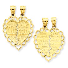 14k Gold Reversible Mizpah 2 Piece Break Apart Charm hide-image