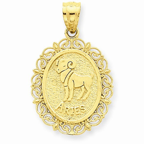 14k Gold Solid Satin Polished Aries Zodiac Oval Pendant, Pendants for Necklace