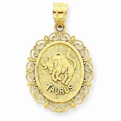 14k Gold Solid Satin Polished Taurus Zodiac Oval Pendant, Pendants for Necklace