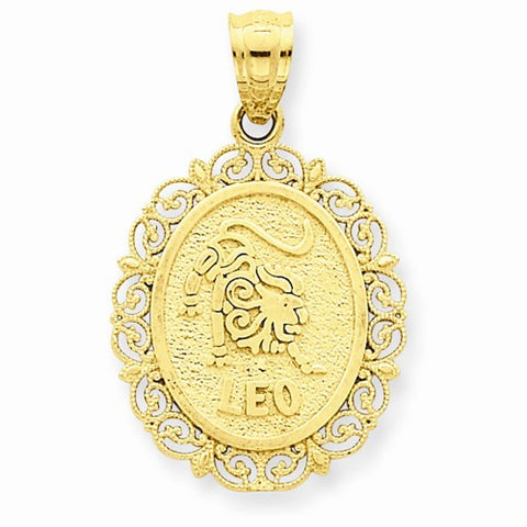 14k Gold Solid Satin Polished Leo Zodiac Oval Pendant, Pendants for Necklace
