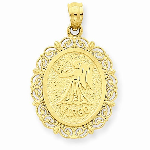 14k Gold Solid Satin Polished Virgo Zodiac Oval Pendant, Pendants for Necklace