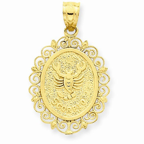 14k Gold Solid Satin Polished Scorpio Zodiac Oval Pendant, Pendants for Necklace