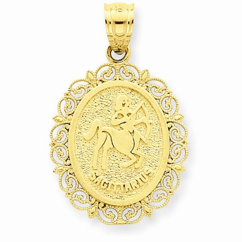 14k Gold Solid Satin Polished Sagittarius Zodiac Oval Pendant, Pendants for Necklace