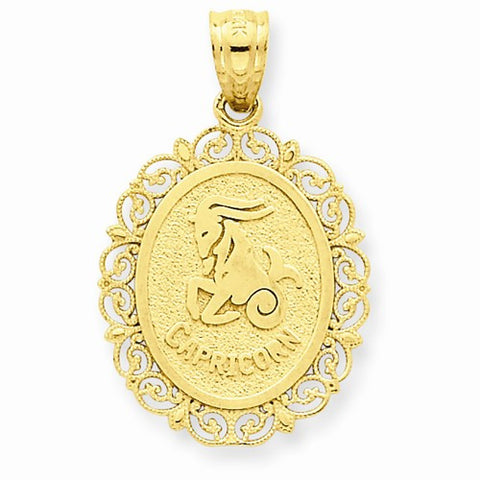 14k Gold Solid Satin Polished Capricorn Zodiac Oval Pendant, Pendants for Necklace