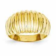14k Yellow Gold High Polished Ribbed Dome Ring