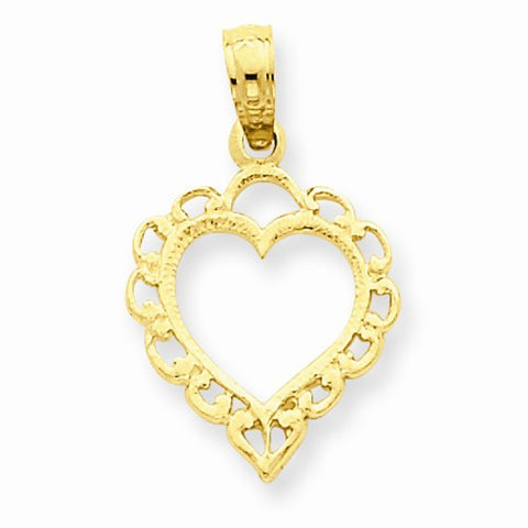 14k Gold Heart with Lace Trim Pendant, Pendants for Necklace