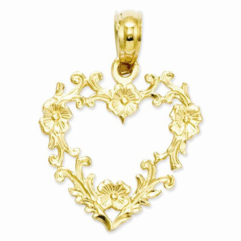 14k Gold Floral Cut-Out Heart Pendant, Pendants for Necklace