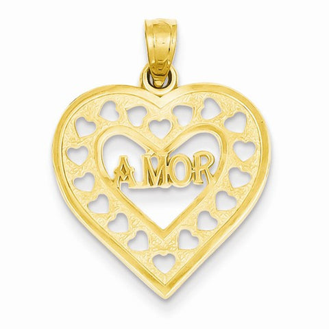 14k Gold Amor in Cut-out Heart Frame Pendant, Pendants for Necklace