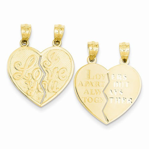 14k Gold I Love You Heart Break-a-Part Reversible Pendant, Pendants for Necklace