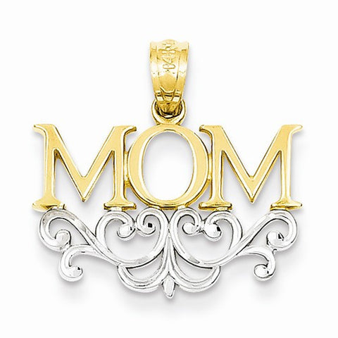 14k Gold & Rhodium Mom Pendant, Pendants for Necklace