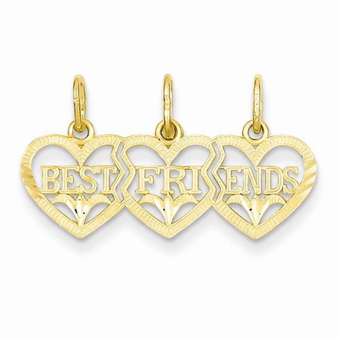 14k Gold Triple Heart D/C Best Friends Break-apart Pendant, Pendants for Necklace