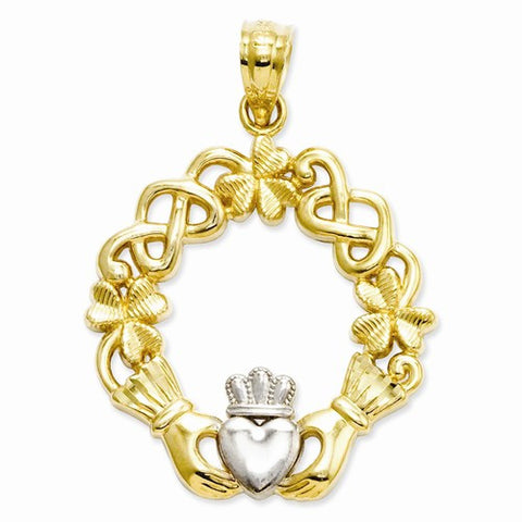 14k Gold Rhodium Claddagh pendant, Pretty Pendants for Necklace