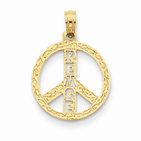 14k Gold Peace Sign with Cut-Out Letters Pendant, Pendants for Necklace