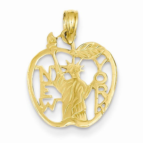 14k Gold Cut-out New York w/Statue of Liberty in Apple Pendant, Pendants for Necklace