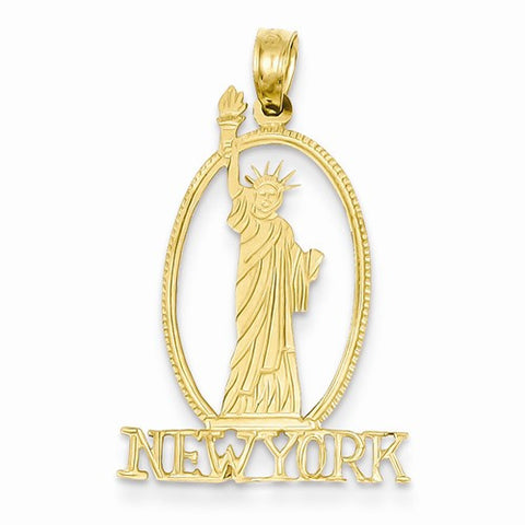 14k Gold Cut-out New York w/Statue of Liberty Pendant, Pendants for Necklace