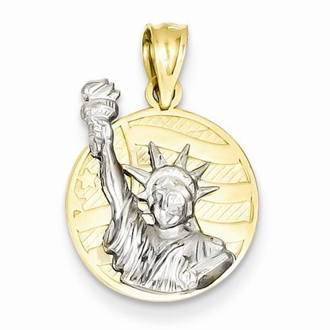 14k Gold Two-tone Small Lady Liberty on American Flag Disk Pendant, Pendants for Necklace