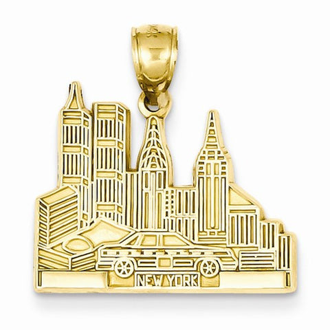 14k Gold Cut-out New York Skyline with Taxi Pendant, Pendants for Necklace