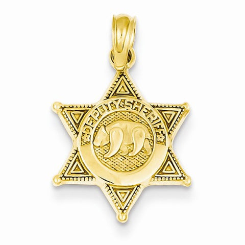 14k Gold Deputy Sheriff Badge with Bear Pendant, Pendants for Necklace