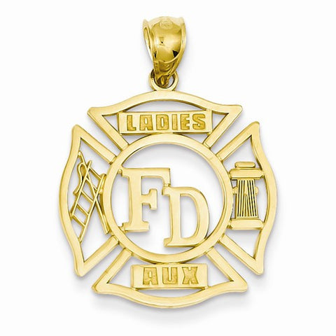 14k Gold FD Ladies AUX in Shield Pendant, Pendants for Necklace