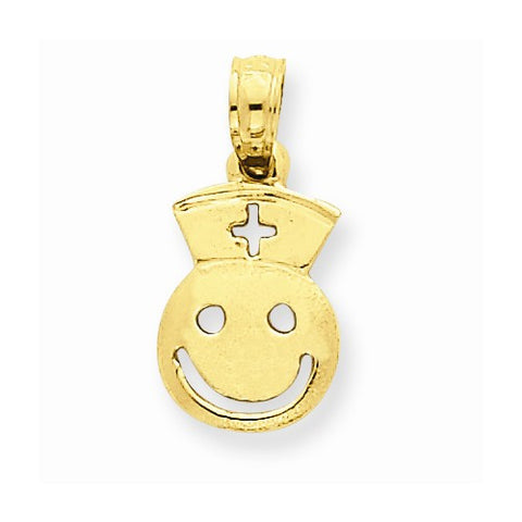 14k Gold Smiley Face with Nurse Hat Pendant, Pendants for Necklace