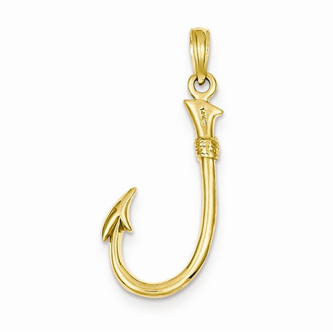 14k Gold 3-D Fishing Hook Pendant, Pendants for Necklace