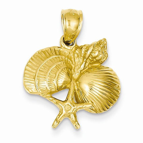 14k Gold Four Shell Cluster Pendant, Pendants for Necklace