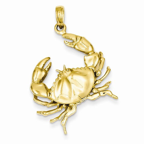 14k Gold Stone Crab with Claw Extended Pendant, Pendants for Necklace