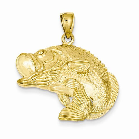 14k Gold Bass Fish Jumping Pendant, Pendants for Necklace