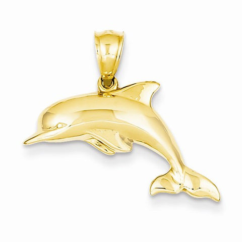 14k Gold Polished 3-Dimensional Dolphin Pendant, Pendants for Necklace