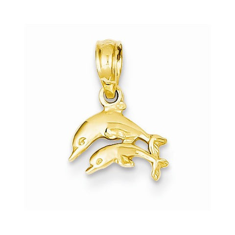 14k Gold Mini Double Dolphins Swimming Pendant, Pendants for Necklace