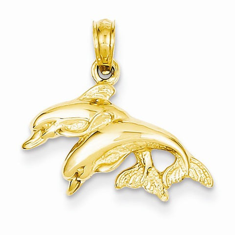 14k Gold Double Dolphins Jumping Left Pendant, Pendants for Necklace