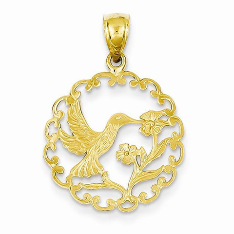 14k Gold Hummingbird in Round Frame pendant, Beautiful Pendants for Necklace