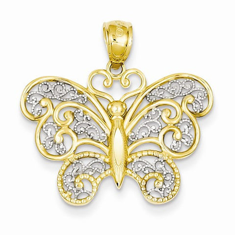 14k Gold with Rhodium Filigree Butterfly Pendant, Pendants for Necklace