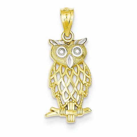 14k Gold & Rhodium Owl Pendant, Pendants for Necklace