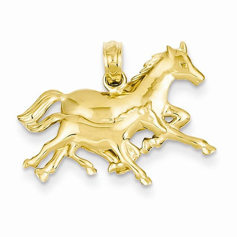 14k Gold Double Horses Running Pendant, Pendants for Necklace
